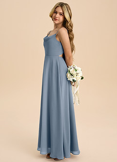 Azazie Shale Junior Linia A Ukłon Szyfon Długość podłogi Młodsza druhna Sukienka image2