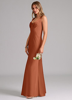Azazie Kamila Bridesmaid Dresses Cedar Rose A-Line Pleated Stretch Satin Dress image6