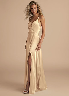 Azazie Davis Bridesmaid Dresses Gold A-Line Pleated Metallic Satin Dress image11