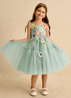 Azazie Osea Blumenmädchenkleider Ballkleid Plissee Tüll Kleid Agave image8