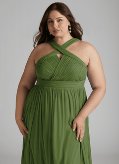 Azazie Hillian Abiti da Damigella Abito A-Line in Maglia con Scollo Halter a Pieghe Oliva image13