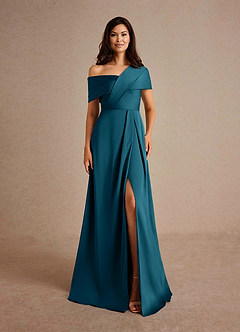 Azazie Milton Mother of the Bride Dresses Ink Blue A-Line Pleated Stretch Satin Dress image7