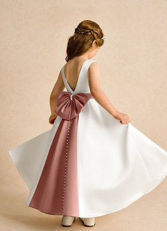 Azazie Cherry Flower Girl Dresses Ivory Cedar Rose Ball-Gown Pleated Matte Satin Dress image4