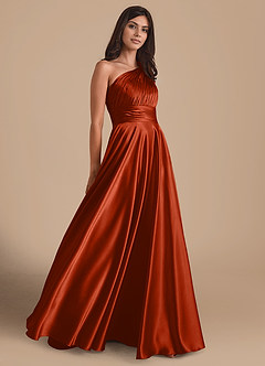 Azazie Charlize Bridesmaid Dresses Paprika A-Line One Shoulder Metallic Satin Dress image4
