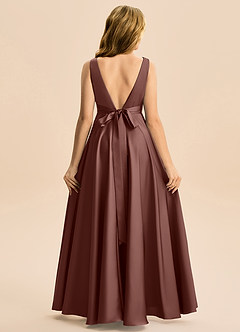 Azazie Gabby Junior Jurk van Stretch Satijn met A-Lijn Geplooid Espresso image6