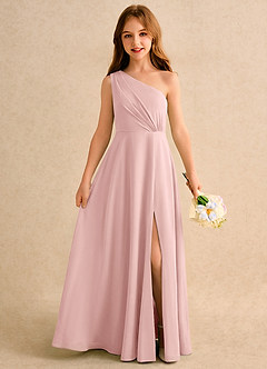 Azazie Puddles Girls Formal Flower Girl Dresses Powder Pink A-Line One Shoulder Chiffon Dress image1