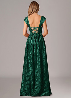Azazie Hazel Bridesmaid Dresses Emerald A-Line Corset Floral Burnout Dress image4