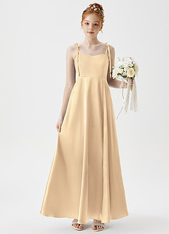 Azazie Rosey Junior A-Linie Herzausschnitt Metallischer Satin Kleid Gold image1