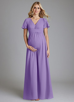 Azazie Verna Maternity Bridesmaid Dresses A-Line V-Neck Ruched Chiffon Floor-Length Dress image1