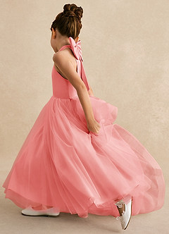 Azazie Bev Flower Girl Dresses Coral A-Line Convertible Tulle Dress image7