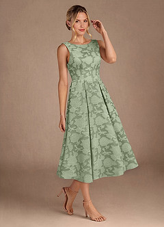 Azazie Fulton vestidos de madre de la novia Vestido de Salvia Polvorienta de Devorado Floral de Corte En A con Plisado image2
