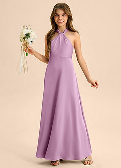 Azazie Beah Junior Robe Trapèze en Satin extensible Plissée Glycine image3