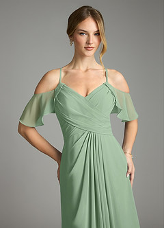 Azazie Dakota Bridesmaid Dresses Matcha A-Line V-Neck Pleated Chiffon Dress image7