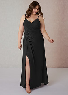 Azazie Emerald Bridesmaid Dresses Black A-Line Ruffled Chiffon Dress image7