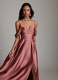 Azazie Loisa Abiti da Damigella Abito A-Line in Raso Elasticizzato a Spalla Scoperta Ametista image3