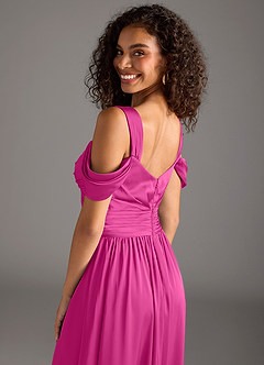 Azazie Lianne Brautjungfernkleider A-Linie Schulterfrei Stretch-Satin Kleid Fuchsia image4