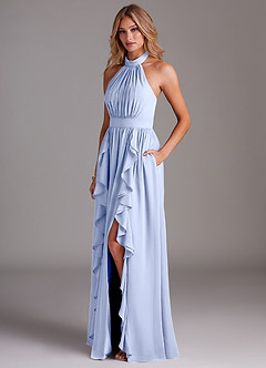 Azazie Avary Bridesmaid Dresses Ice A-Line Pleated Chiffon Dress image2