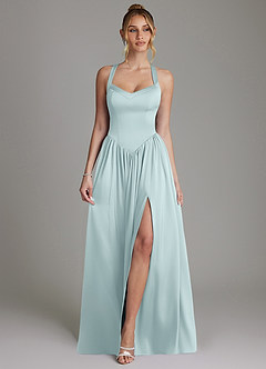 Azazie Francis Bridesmaid Dresses Mist A-Line Corset Stretch Satin Dress image1