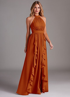 Azazie Avary Bridesmaid Dresses Paprika A-Line Pleated Chiffon Dress image5