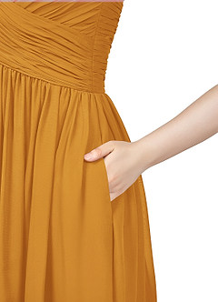 Azazie Angie Bridesmaid Dresses Butterscotch A-Line Corset Chiffon Dress image10