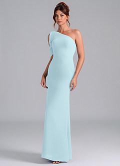 Azazie Rinna Bridesmaid Dresses Cloud Blue Mermaid One Shoulder Chiffon Dress image3