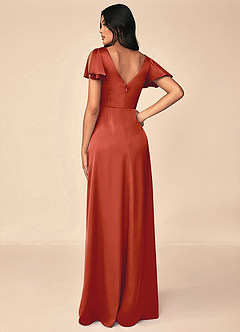 Azazie Soren Brautjungfernkleider A-Linie Plissee Stretch-Satin Kleid Rost image2