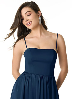 Azazie Morana Brautjungfernkleider Wandelbar A-Linie Schulterfrei Stretch-Satin Kleid Dunkelmarine image2
