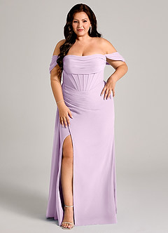 Azazie Amyra Vestidos de damas de honor Vestido de Lila Esmerilada de Gasa de Corte Recto Convertible con Vestidos sin tirantes image13