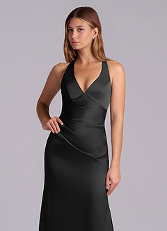 Azazie Amelie Abiti da Damigella Abito A-Line in Raso Elasticizzato Plissettato Nero image6