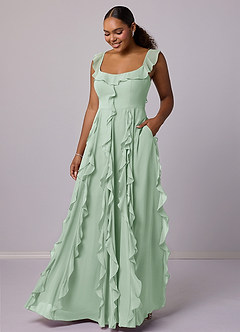 Barbie ♥ Azazie Bridesmaid Dresses Agave A-Line with Pockets Chiffon Dress image7