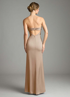 Azazie Leonis Bridesmaid Dresses Taupe Mermaid Pleated Stretch Satin Convertible Dress image2