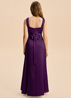 Azazie Kiki Junior Grape A-Line Bow Stretch Satin Dress image5