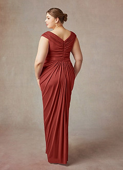 Azazie Lisolette Mother of the Bride Dresses Terracotta Sheath Pleated Mesh Dress image12