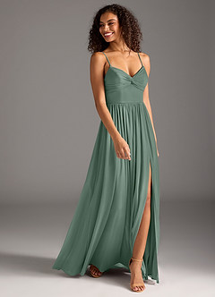 Azazie Zeya Bridesmaid Dresses Eucalyptus A-Line Pleated Mesh Dress image3
