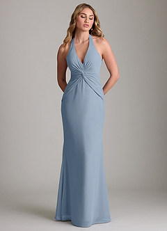 Azazie Valerie Bridesmaid Dresses Dusty Blue Mermaid Pleated Chiffon Dress image3