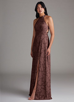 Azazie Clarice Jurken voor bruidsmeisjes Jurk van Bloemen Burn-out met A-Lijn Zijsplit Espresso image3