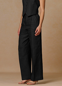 front Belicia Black 100% Linen Pants