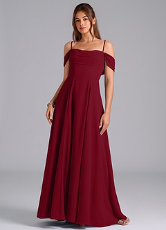 Azazie Almina Jurken voor bruidsmeisjes Converteerbaar Jurk van Chiffon met A-Lijn Off the Shoulder Bourgondië image4