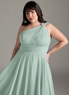 Azazie Charlize Bridesmaid Dresses Agave A-Line One Shoulder Chiffon Dress image12