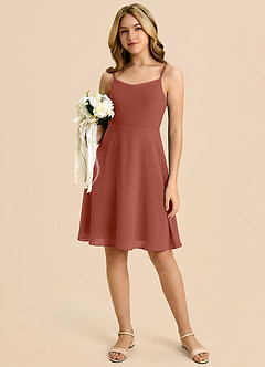 Azazie Shale Junior Auburn A-Line Bow Chiffon Dress image5