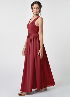 Azazie Keyla Junior A-Linie Plissee Chiffon Kleid Granatapfelrot image3