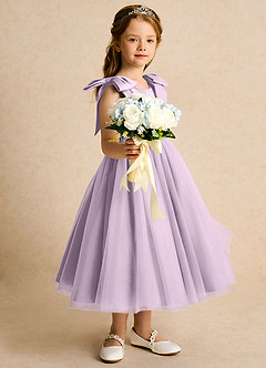 Azazie Serene Abiti da Ragazza di Fiori Abito Principessa in Raso Opaco Fiocco Lilla Glassato image5