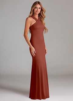 Azazie Doretta Bridesmaid Dresses Auburn Mermaid Pleated Chiffon Dress image4