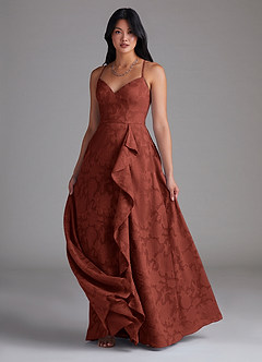 Azazie Naeem Bridesmaid Dresses Terracotta A-Line Floral Burnout Dress image4