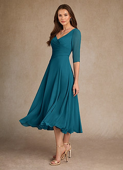 Azazie Durant Mère de la mariée Robes Robe Trapèze en Mousseline de soie Plissée Bleu Encre image1
