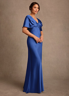 Azazie Dosia Moeder van de bruid jurken Kolom Jurk van Stretch Satijn Geplooid Koningsblauw image2