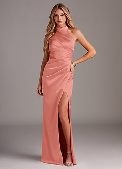 Azazie Jemma Brautjungfernkleider Etui Plissee Stretch-Satin Kleid Koralle image1