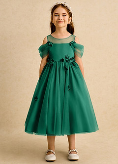 Azazie Juni Robe Demoiselle D'honneur Fillette Robe Princesse en Tulle Plissée émeraude image5