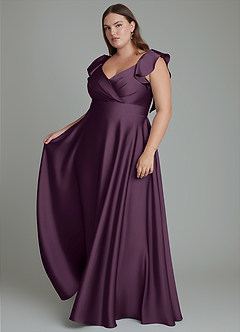 Azazie Leilani Bridesmaid Dresses Plum A-Line Ruched Stretch Satin Dress image13
