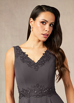 Azazie Devana Mother of the Bride Dresses Steel Grey A-Line Sequins Chiffon Dress image6